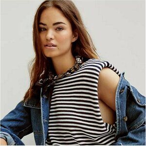 Anthropologie Lyra Knit Top White Blue Stripe